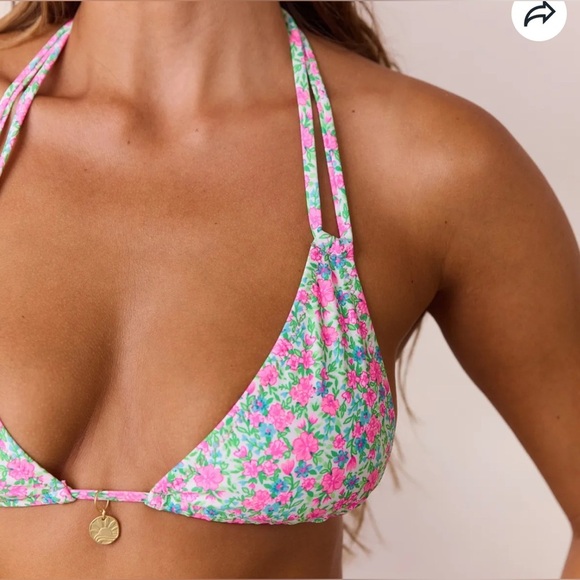 Lounge x Kulani Kinis Halter Bralette String Bikini Top in Sweet Pea Floral - Picture 4 of 16
